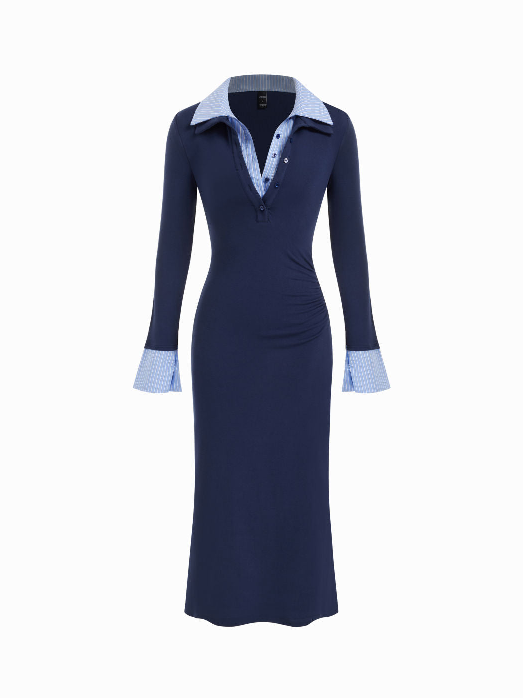 Cotton Stripe Ruched Shirt Maxi Dress