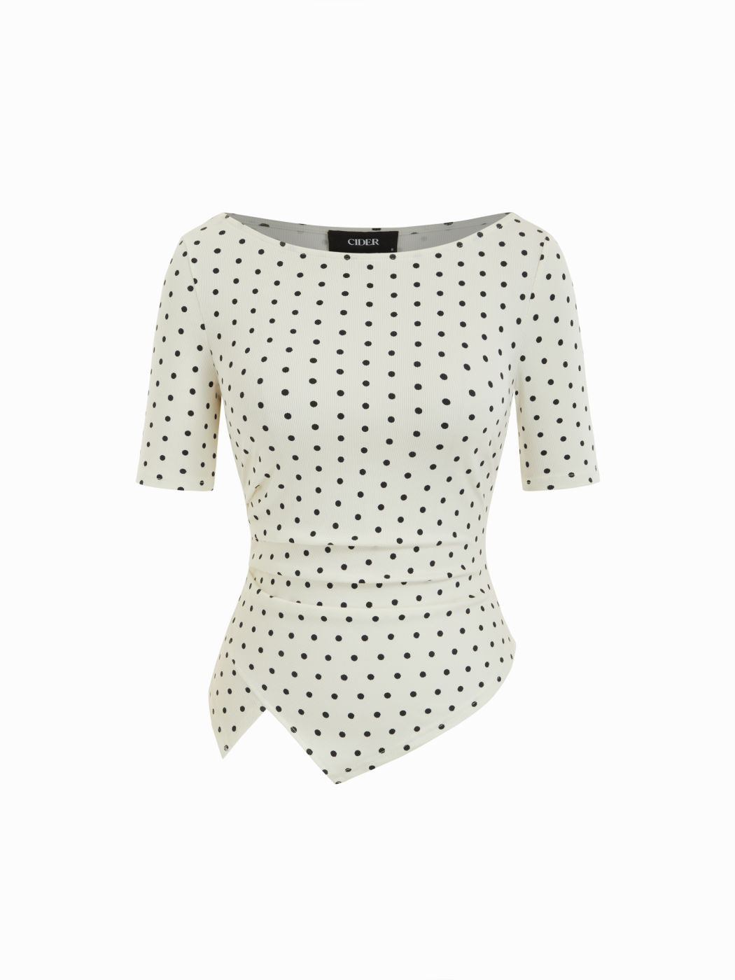 Polka Dot Boat Neck Ruched Top