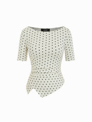 Polka Dot Boat Neck Ruched Top