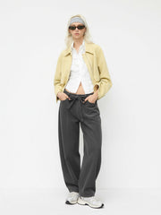 Corduroy High Rise Barrel-leg Trousers With Belt