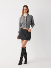 Cable Knit Round Neckline Lantern Sleeve Cardigan