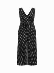 Cotton-blend V-neck Polka Dot Ruched Straight Leg Jumpsuit Curve & Plus