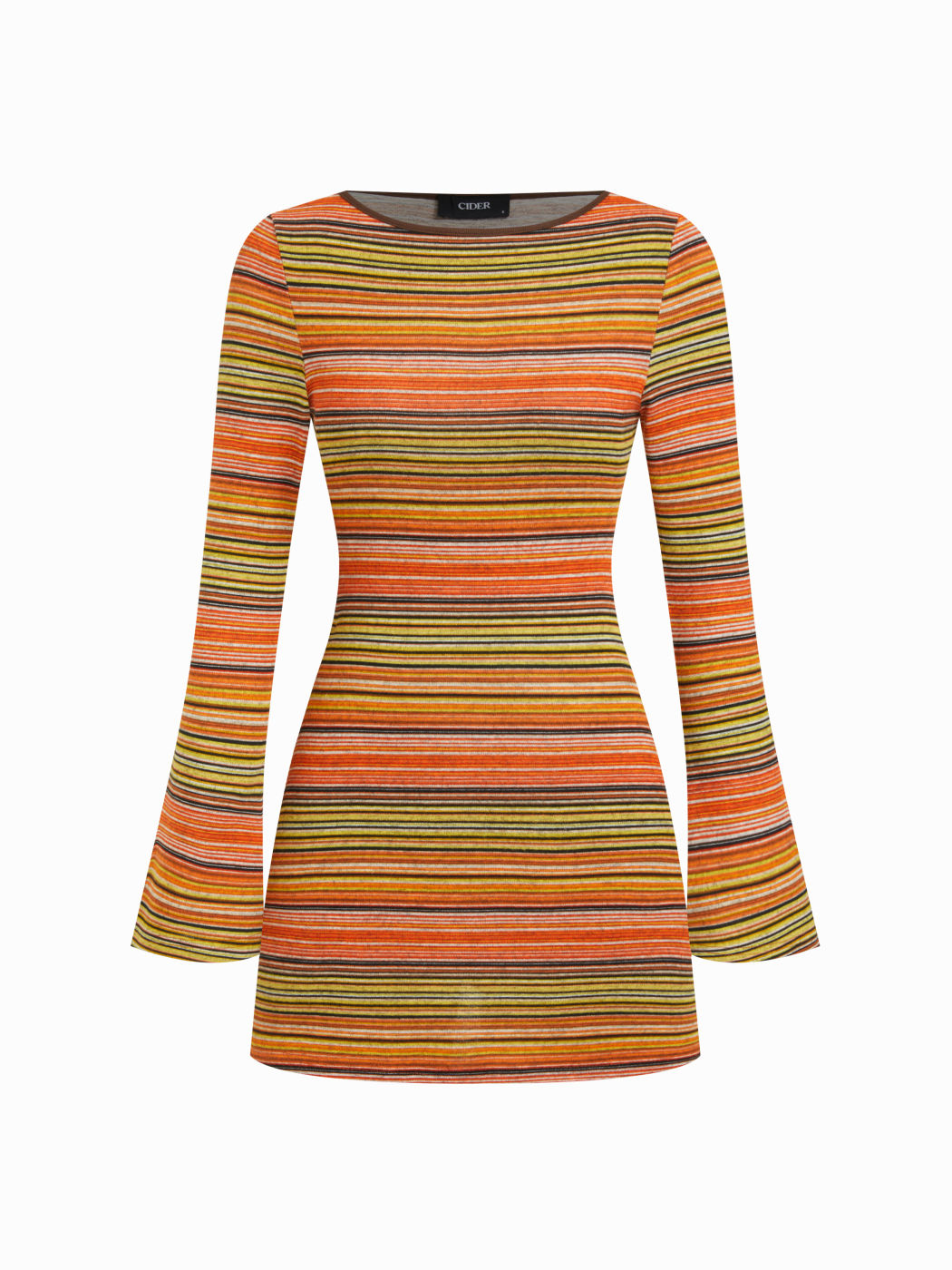 Jersey Boat Neck Striped Bell Sleeve Flared Mini Dress