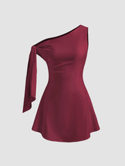 Asymmetrical Neck Knotted Mini Dress