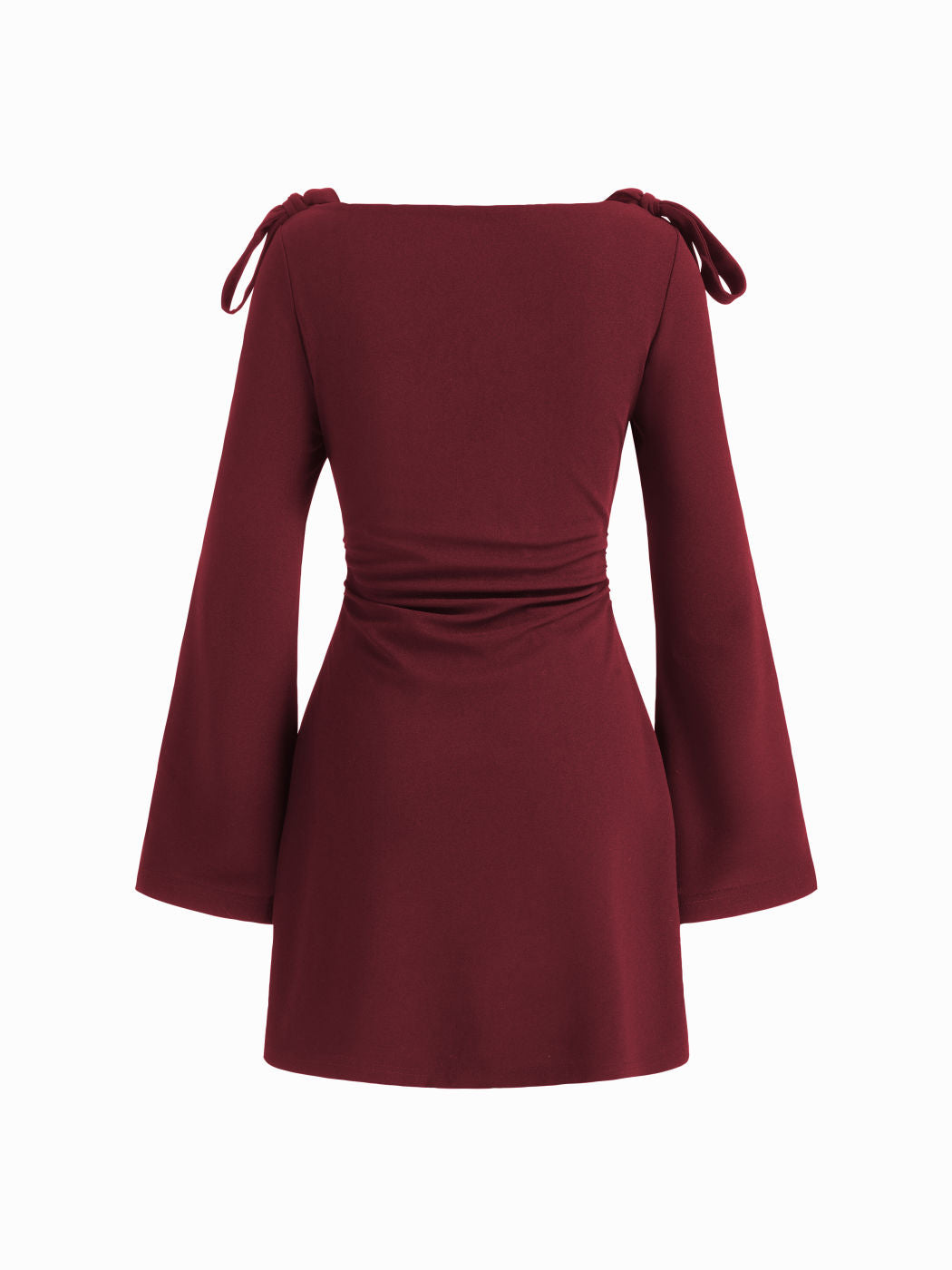 Boat Neckline Solid Ruched Bowknot Mini Dress