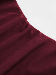 Boat Neckline Solid Ruched Bowknot Mini Dress