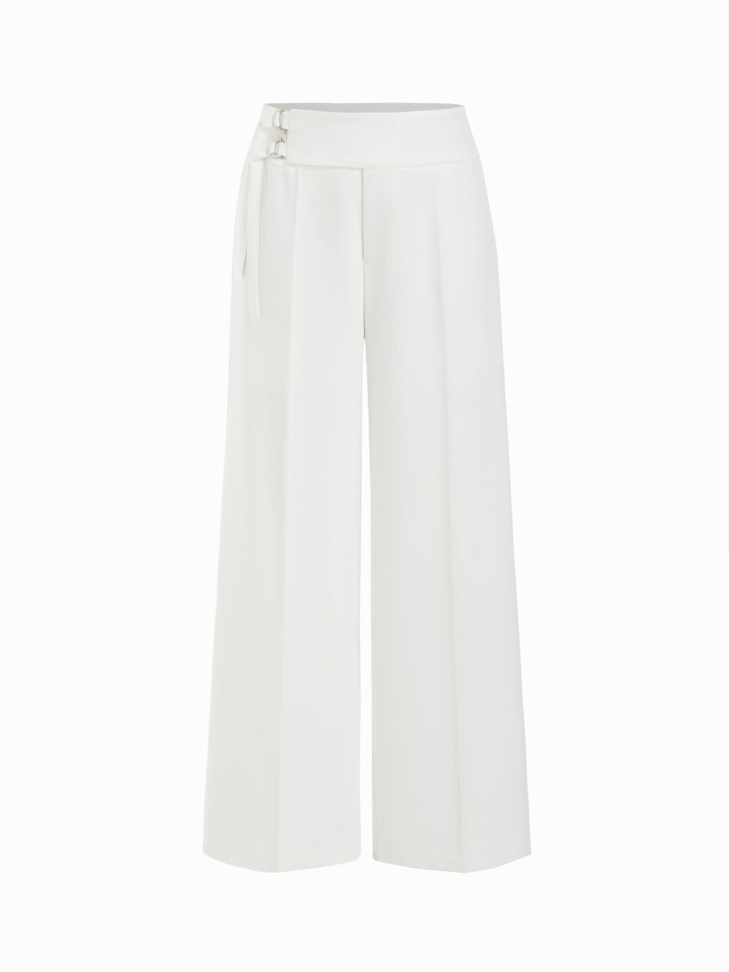 Striped Low Rise Buckle Wide Leg Trousers
