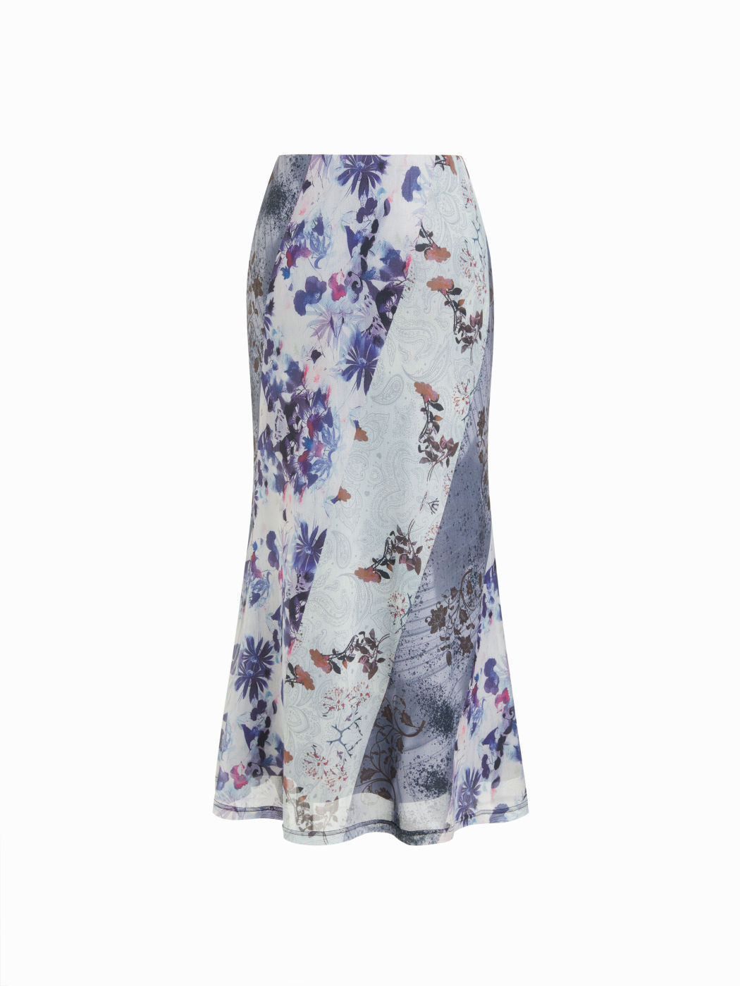 Mesh Mid Rise Floral Mermaid Maxi Skirt