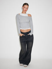 Two Pieces Solid Tank Top With Asymmetrical Neck Top