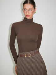 High Neck Top & Striped Pencil Skirt With Belt Set
