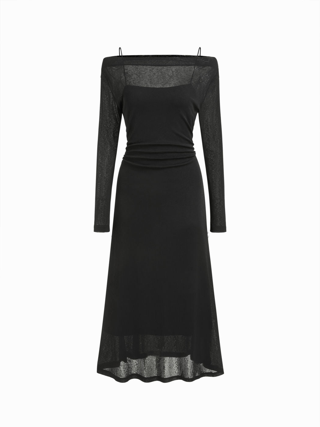 Two-pieces Off-shoulder Ruched Sheer Overlay Top & Maxi Slip A-line Dress