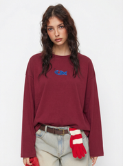 100% Cotton Fish Embroidery Round Neckline Long Sleeve Oversized Tee