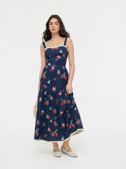 Square Neck Strawberry Ruffle Hem Maxi Dress