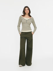 Striped Sweetheart Two Tone Button Top