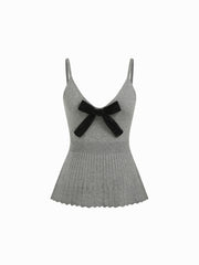 Knit V-neck High Rise Bowknot Button Matching set