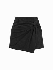Suede Mid Rise Twist Mini Skort