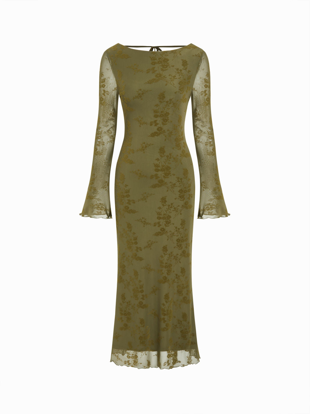 Velvet Boat Neck Floral Lace Backless Tie Back Maxi Dress