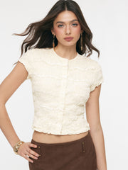 Jacquard Ruched Short Sleeve Blouse