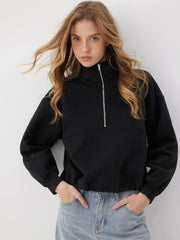 Fleece Zip Through Drawstring Sweatshirt