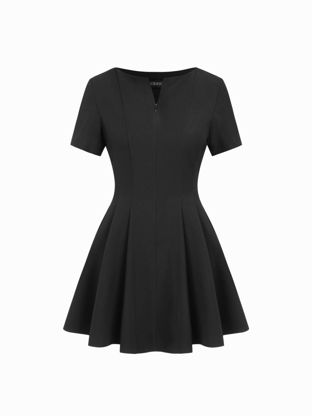 Boat Neck Pleated A-line Mini Dress
