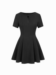 Boat Neck Pleated A-line Mini Dress