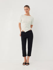 Polka Dot Boat Neck Ruched Top