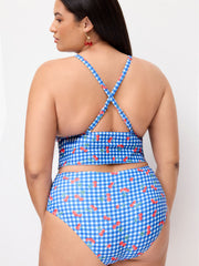 V-neck Check Cherry Graphic Criss-Cross Bikini Set Curve & Plus