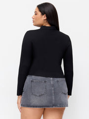 High Neck Asymmetrical Metal Detail Ruched Top Curve & Plus