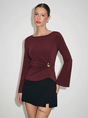 Boat Neck Metal Detail Top