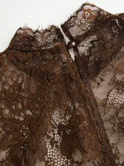 Lace Stand Collar Long Sleeve Straight Mini Dress