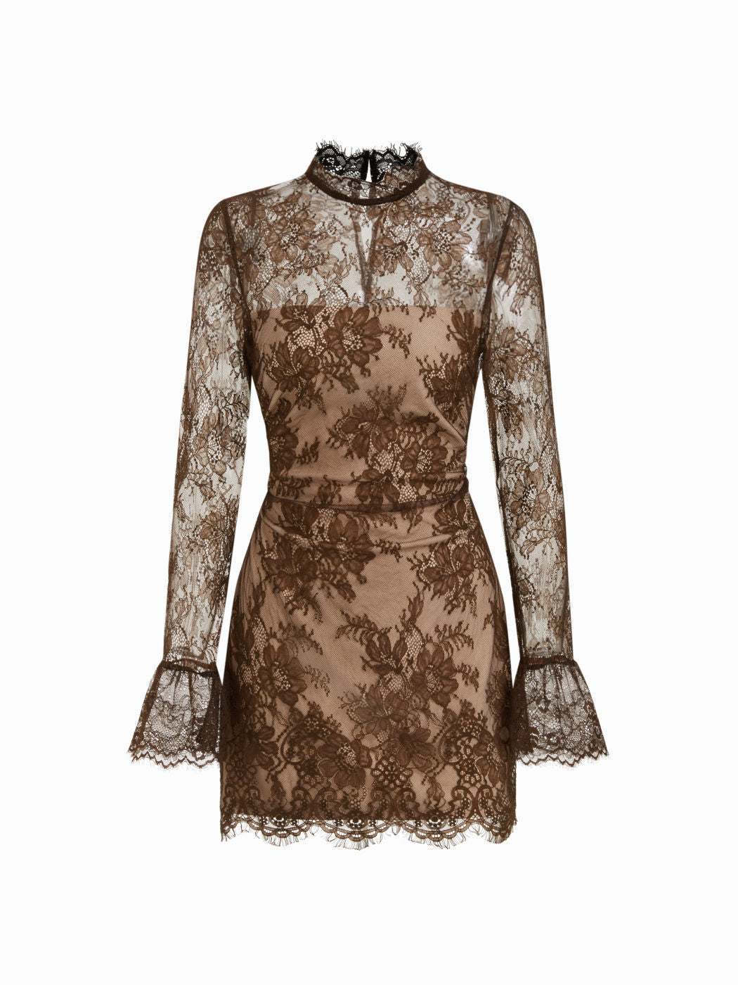 Lace Stand Collar Long Sleeve Straight Mini Dress