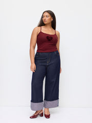 Cotton-blend Bowknot Heart Lace Trim Cami Top Curve & Plus