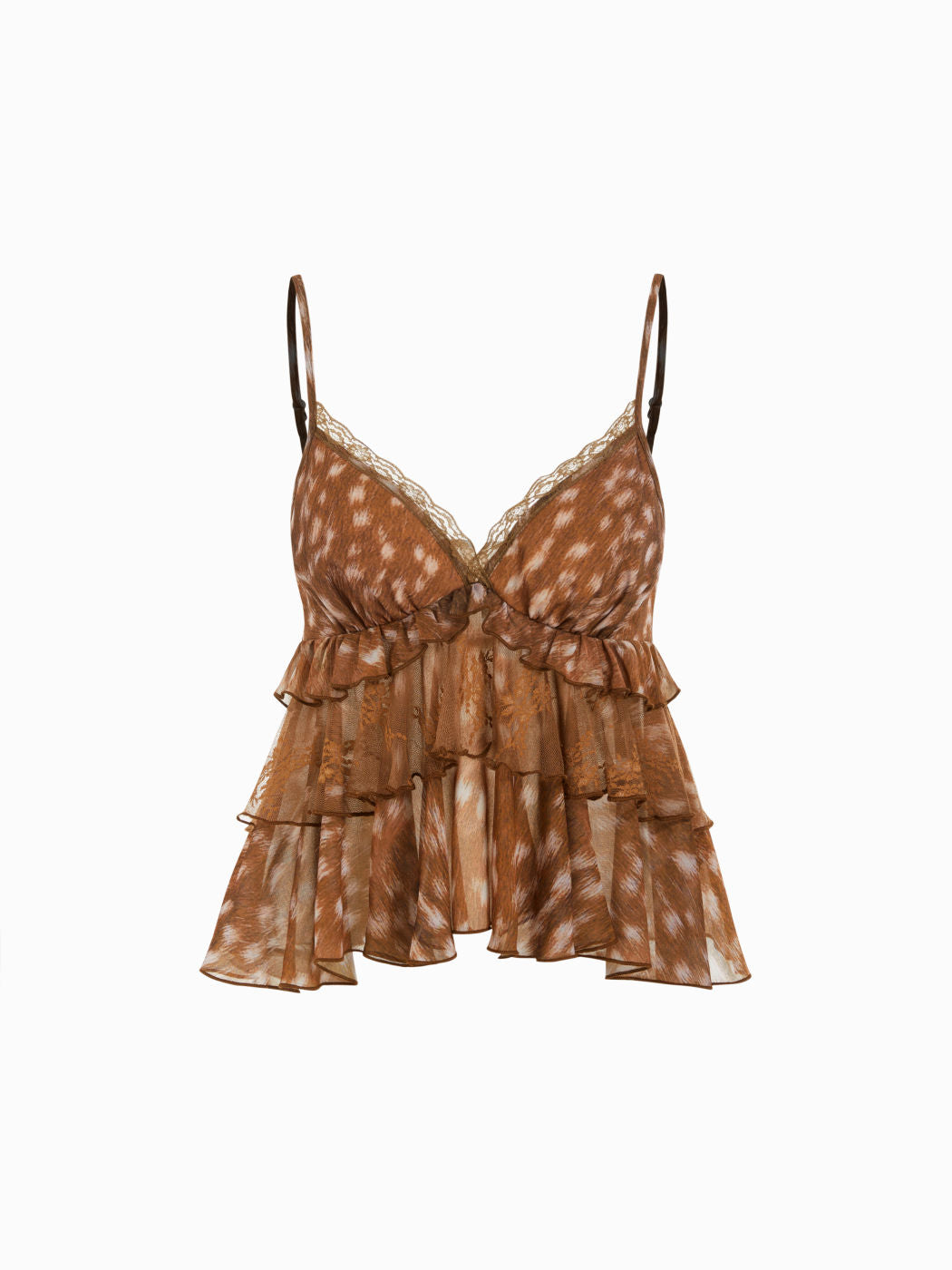 Chiffon Leopard V-neck Lace Trim Cami Top