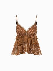 Chiffon Leopard V-neck Lace Trim Cami Top
