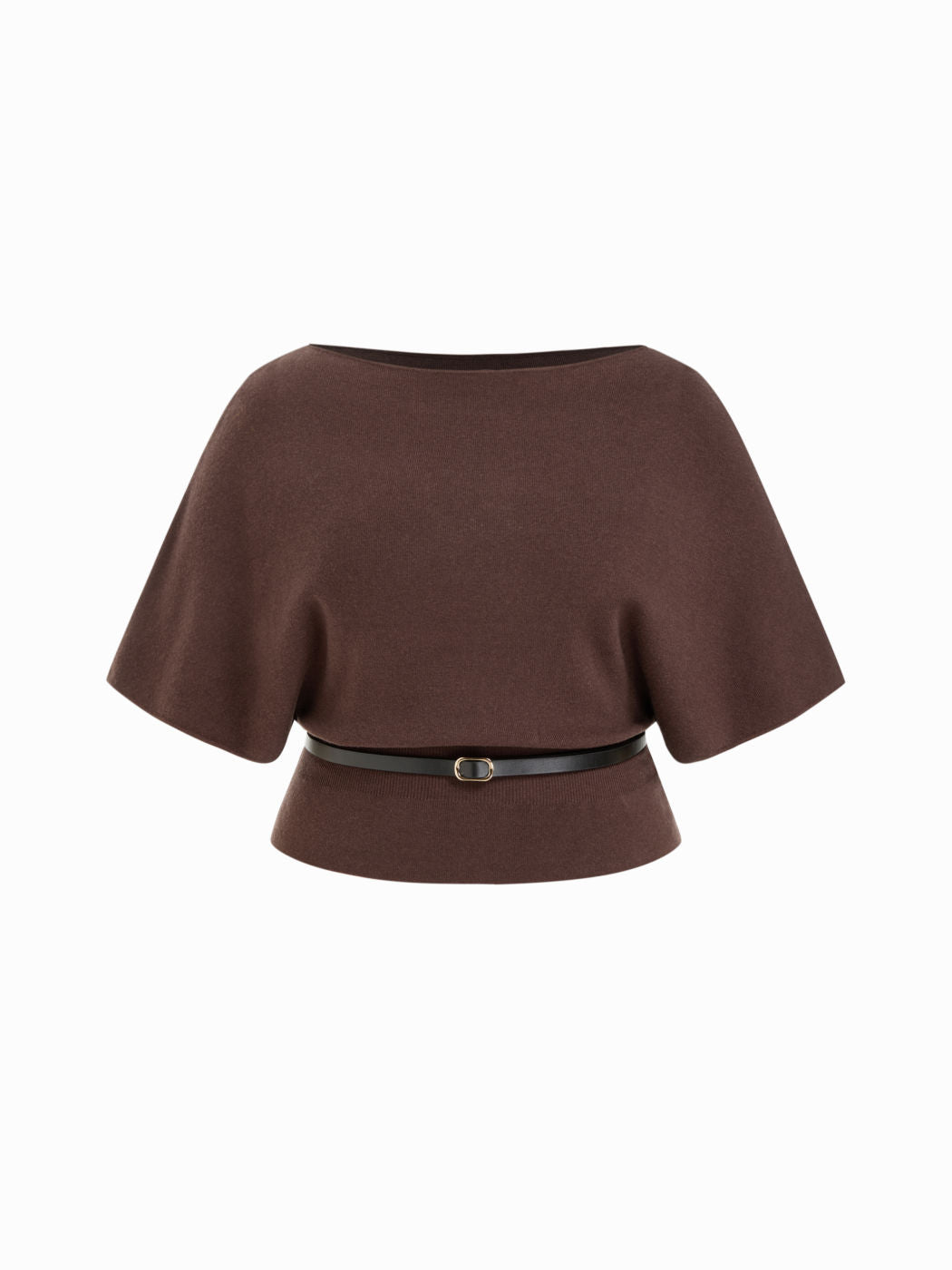 Knit Boat Neck Batwing Sleeve Top With Belt Curve & Plus