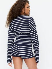 Knit Low Rise Stripe Curved Hem Shorts