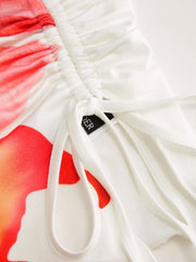 Floral Graphic Drawstring Asymmetrical Hem Bandeau Top