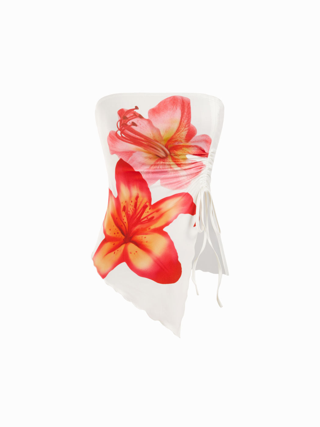Floral Graphic Drawstring Asymmetrical Hem Bandeau Top