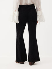 Corduroy Mid Rise Metal Button Flared Trousers