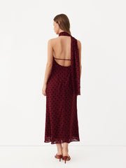 Chiffon Halter Neck Polka Dot Wrap Maxi Dress