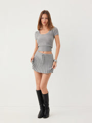 Cable Knit Square Neckline Geometric Puff Sleeve Top