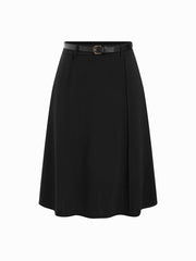 Mid Rise Zipper A-line Midi Skirt With Belt Curve & Plus