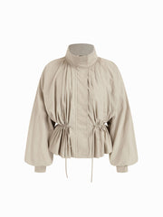 Oversized Stand Collar Drawstring Waist Jacket