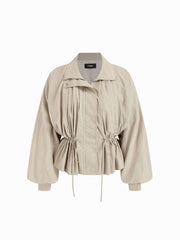 Oversized Stand Collar Drawstring Waist Jacket