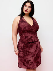 Halter Neckline Floral Tie Back Top & Mid Rise Mini Skirt Set Curve & Plus