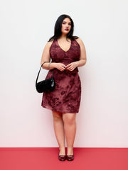 Halter Neckline Floral Tie Back Top & Mid Rise Mini Skirt Set Curve & Plus