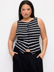 Striped Split Tank Top & Mid Rise Straight Leg Trousers Set Curve & Plus