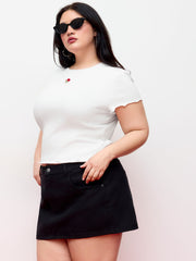 Cotton-blend Rose Embroidery Tee Curve & Plus