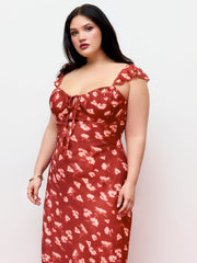 Chiffon Floral U-neckline Ruffle Hem Maxi Dress Curve & Plus