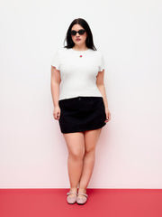Cotton-blend Rose Embroidery Tee Curve & Plus